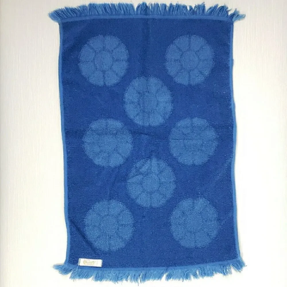 Surety Deluxe 3 Hand Towel 3 wash cloth Navy Blue Daisy Fringe Groovy Vintage